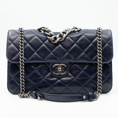 Perfect Edge Flap Large Navy Glazed Calfskin