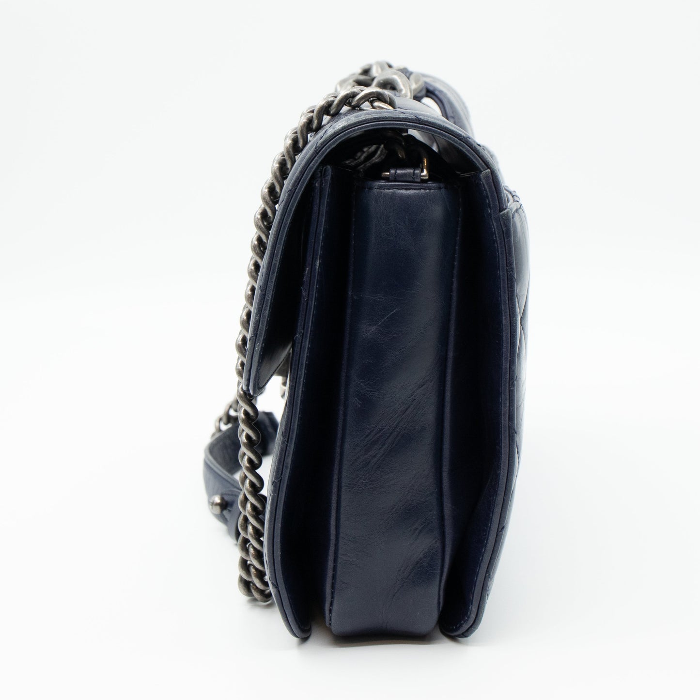 Perfect Edge Flap Large Navy Glazed Calfskin