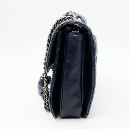 Perfect Edge Flap Large Navy Glazed Calfskin