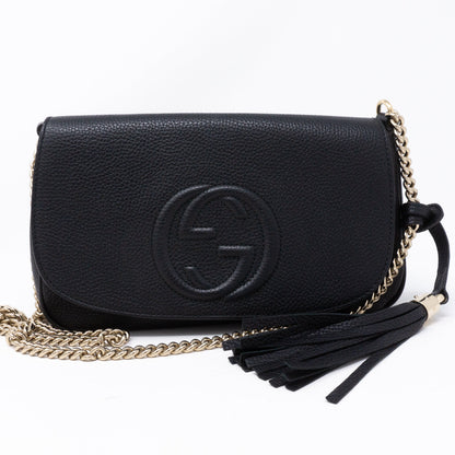 Soho Flap Chain Tassel Bag Black Leather