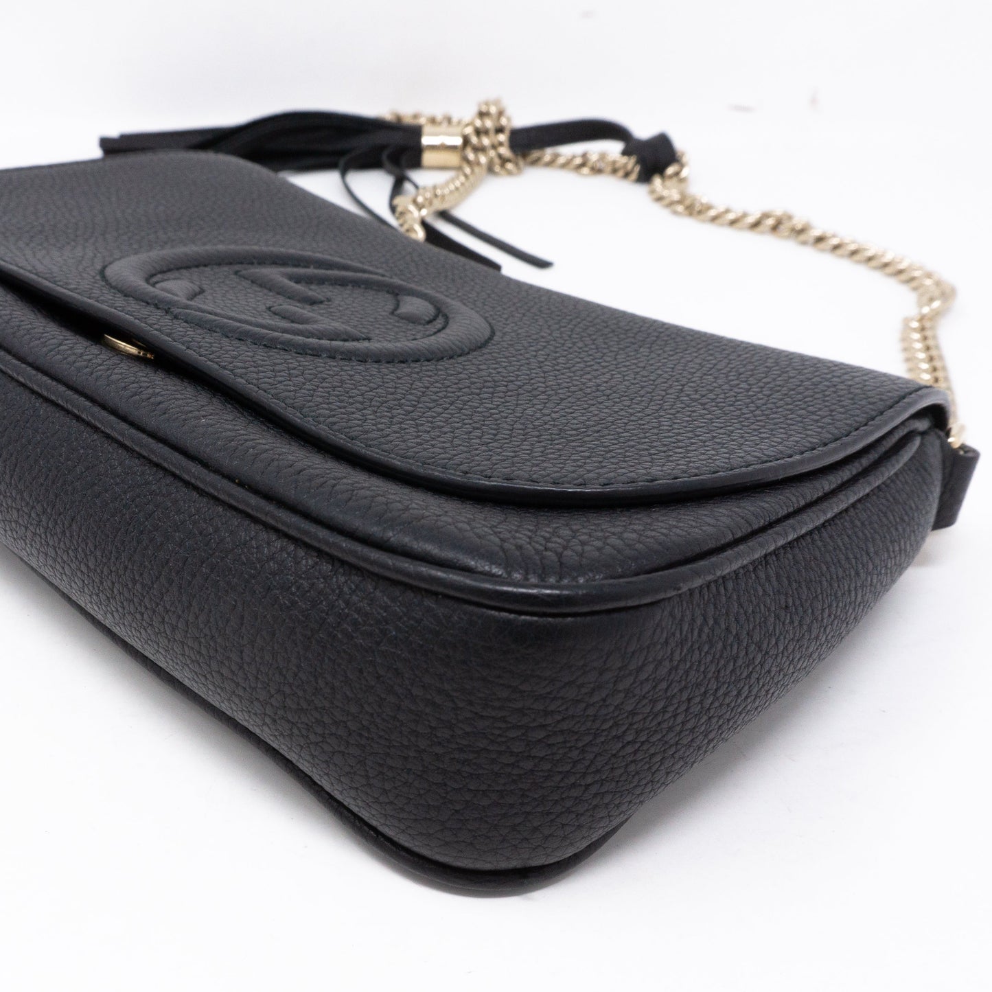 Soho Flap Chain Tassel Bag Black Leather