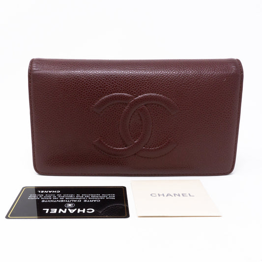 Classic Long Wallet Burgundy Caviar