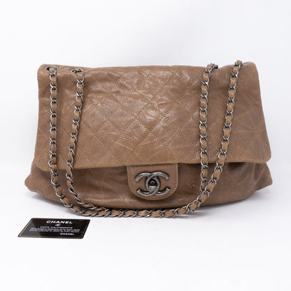 Quilted Glazed Caviar Leather Large Flap Bag