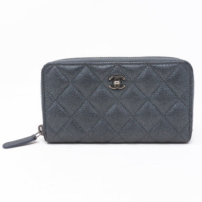 Medium Zipped Wallet Grey Metallic Leather