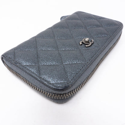 Medium Zipped Wallet Grey Metallic Leather