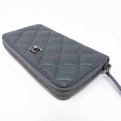 Medium Zipped Wallet Grey Metallic Leather