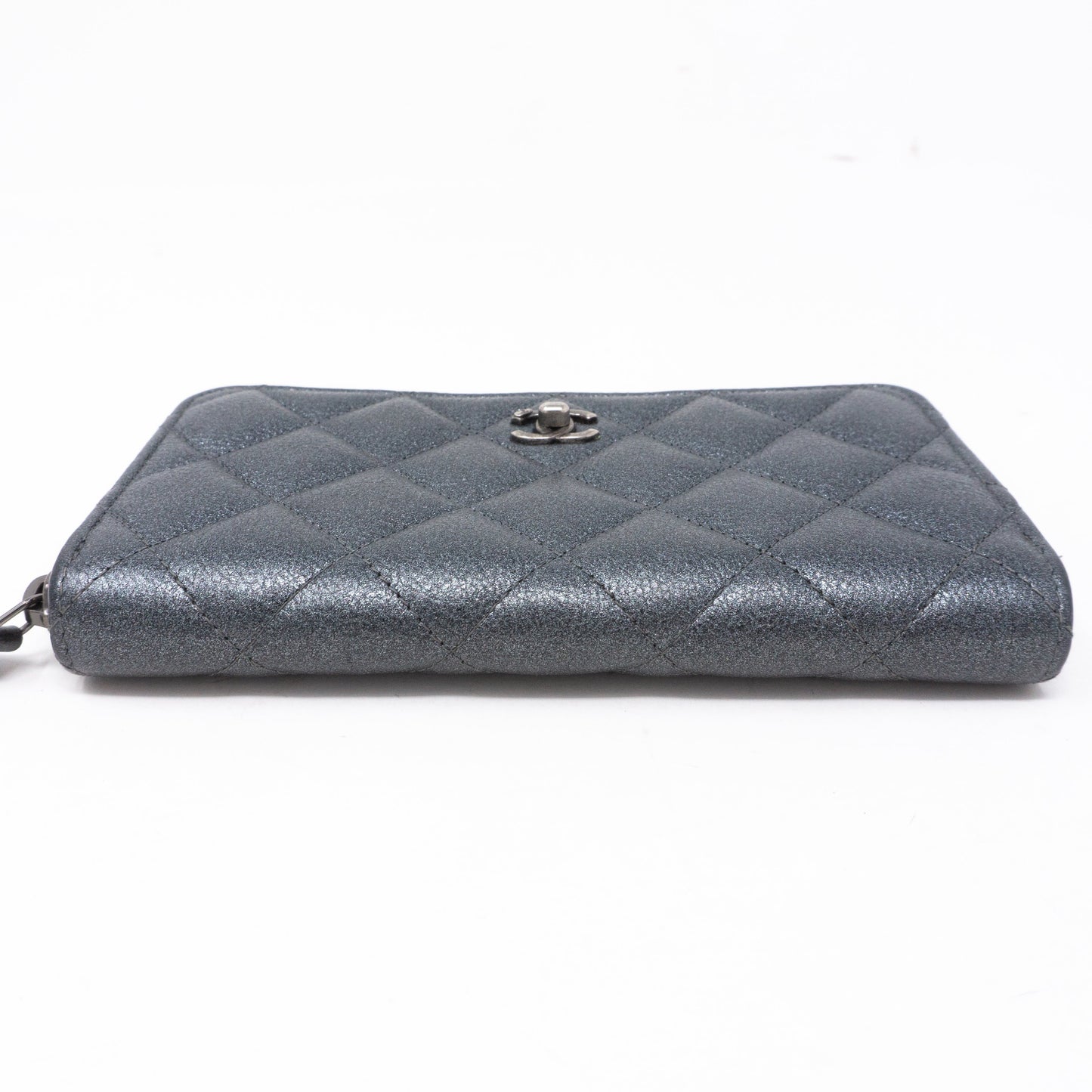 Medium Zipped Wallet Grey Metallic Leather