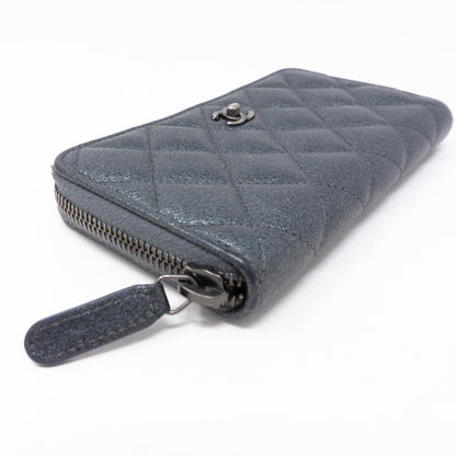 Medium Zipped Wallet Grey Metallic Leather