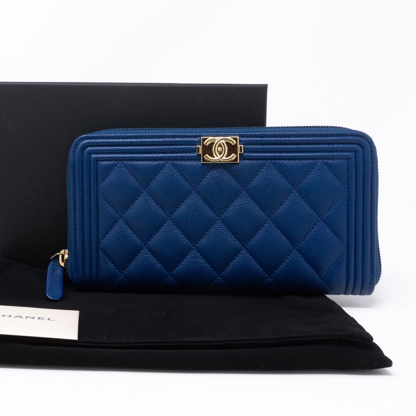 Boy Chanel Zip Around Wallet Blue Caviar