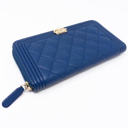 Boy Chanel Zip Around Wallet Blue Caviar