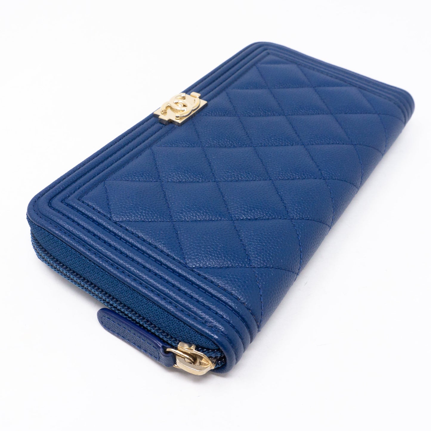 Boy Chanel Zip Around Wallet Blue Caviar