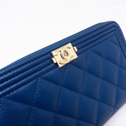 Boy Chanel Zip Around Wallet Blue Caviar