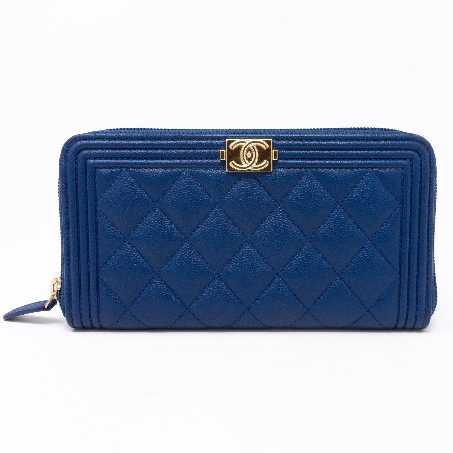 Boy Chanel Zip Around Wallet Blue Caviar