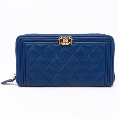 Boy Chanel Zip Around Wallet Blue Caviar