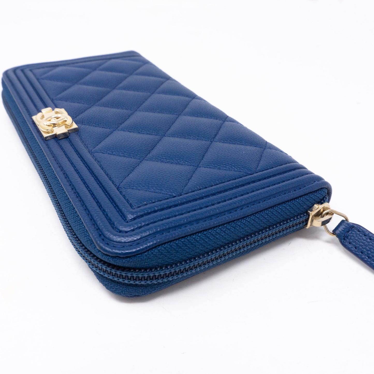 Boy Chanel Zip Around Wallet Blue Caviar