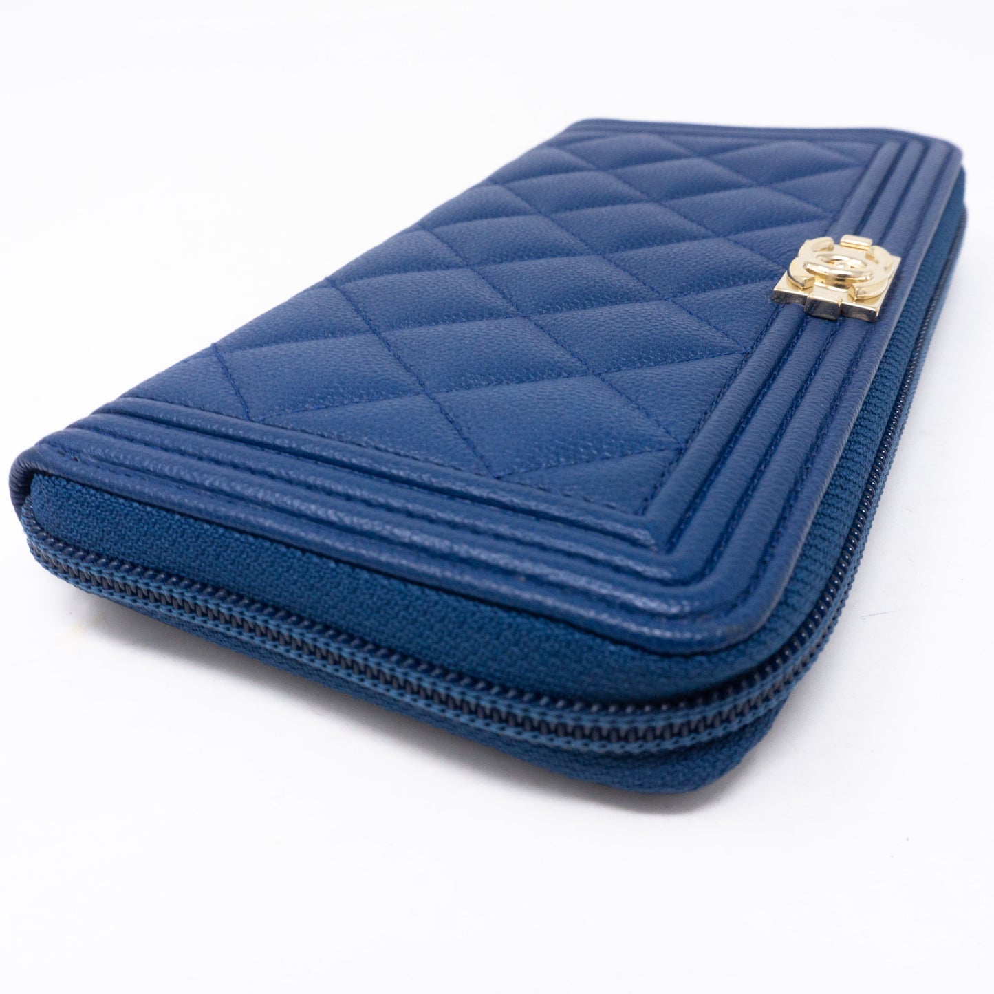 Boy Chanel Zip Around Wallet Blue Caviar