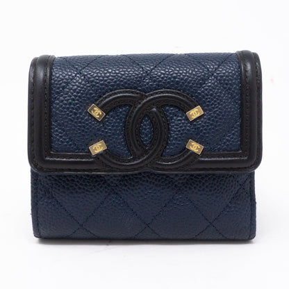 Compact Wallet CC Filigree Blue Caviar