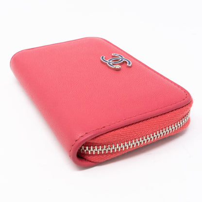 Zipped Coin Purse Lucky Clover Pink Leather