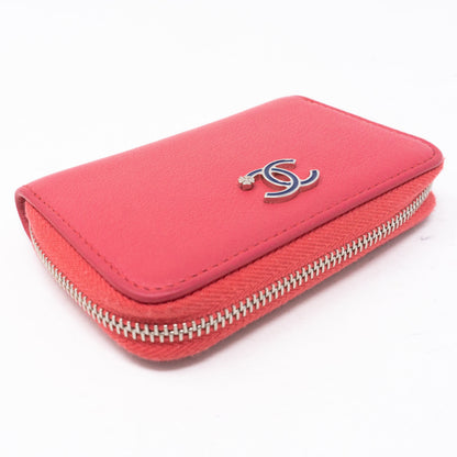 Zipped Coin Purse Lucky Clover Pink Leather