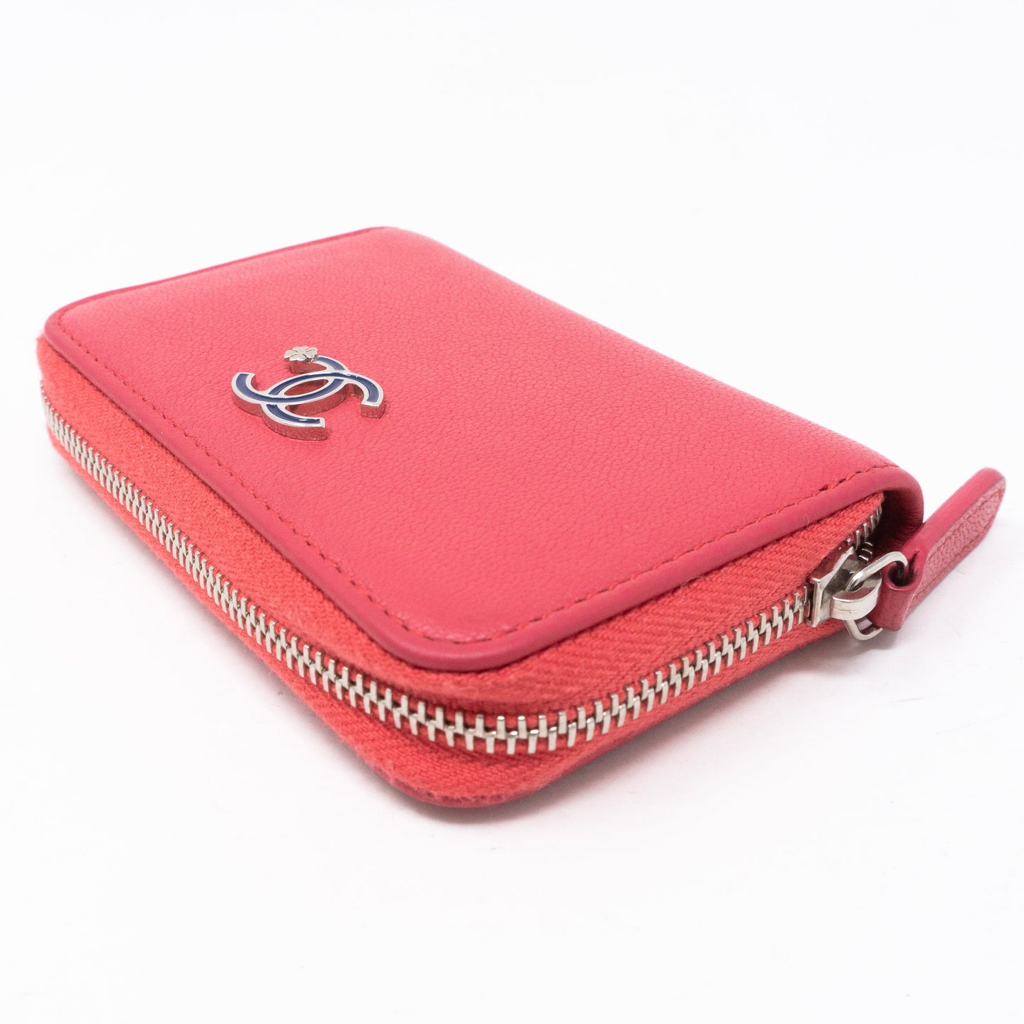 Zipped Coin Purse Lucky Clover Pink Leather