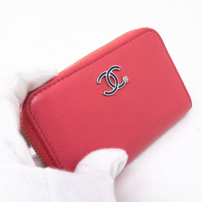 Zipped Coin Purse Lucky Clover Pink Leather