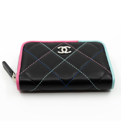 Zipped Coin Purse Black Pastel Leather