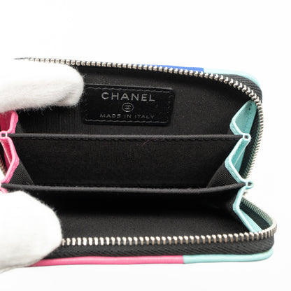 Zipped Coin Purse Black Pastel Leather