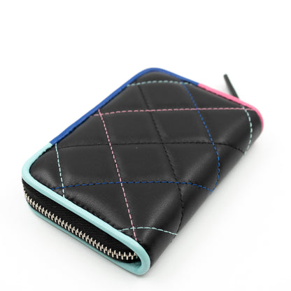 Zipped Coin Purse Black Pastel Leather