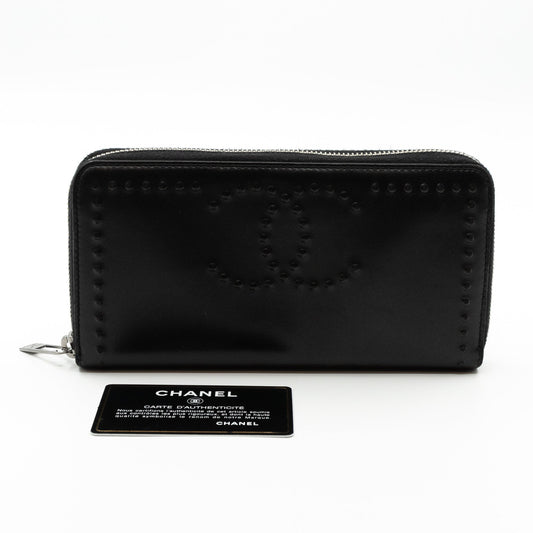 Studded Zip Around Wallet Black Leather