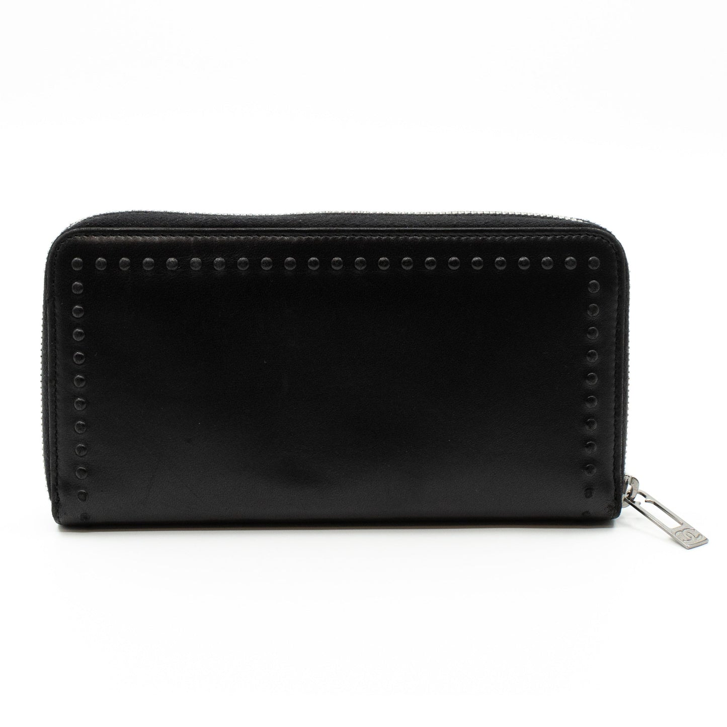 Studded Zip Around Wallet Black Leather