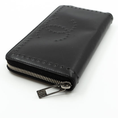 Studded Zip Around Wallet Black Leather