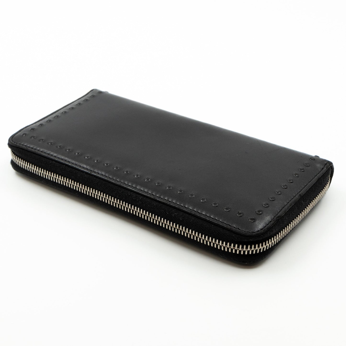 Studded Zip Around Wallet Black Leather