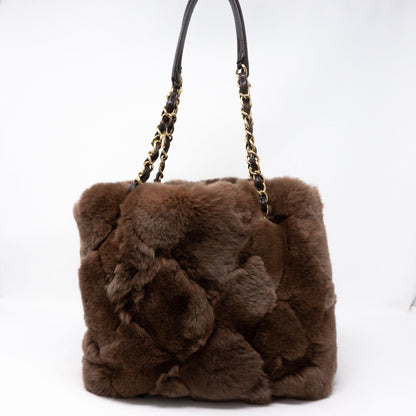 Chain Tote Bag Brown Fur