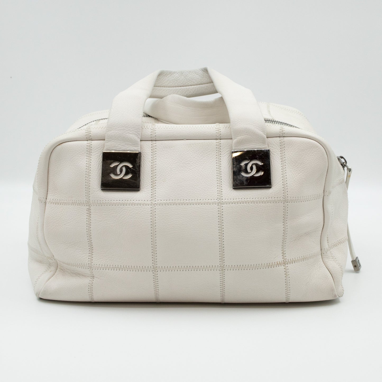 Boston Bag Quilted White Leather