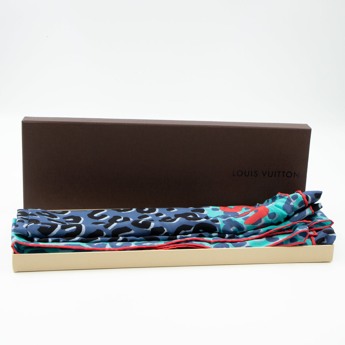 Louis-vuitton Leopard Silk Scarf Blue Orange