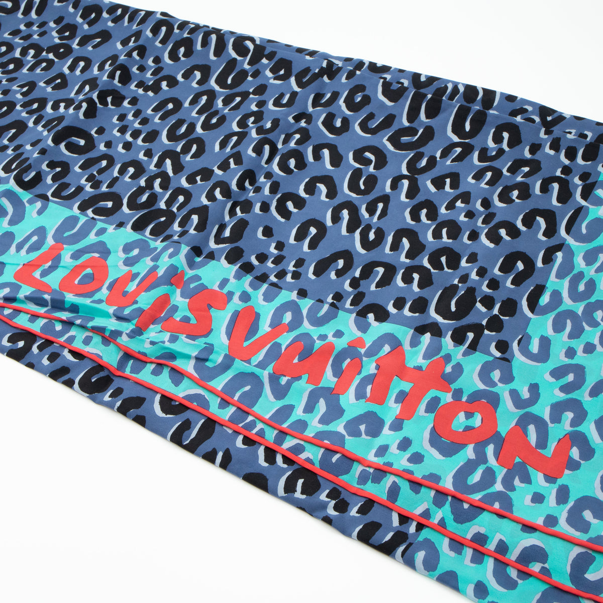 Louis-vuitton Leopard Silk Scarf Blue Orange