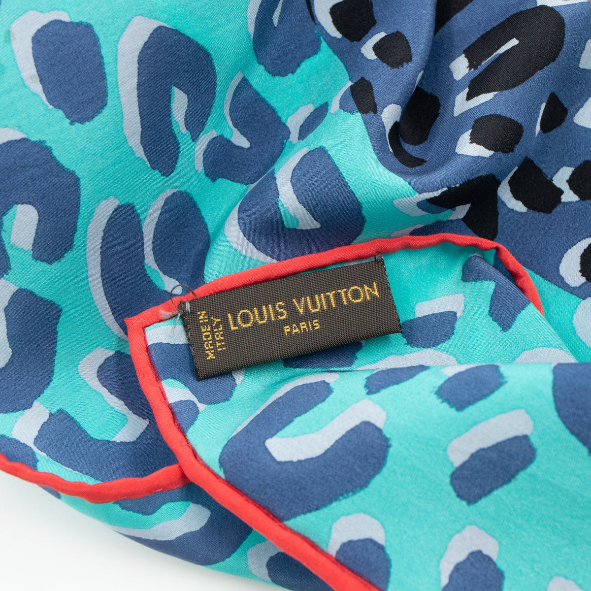 Louis-vuitton Leopard Silk Scarf Blue Orange