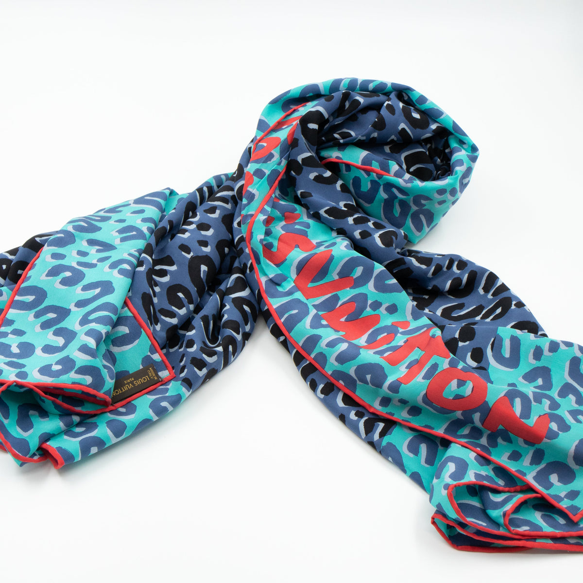 Louis-vuitton Leopard Silk Scarf Blue Orange