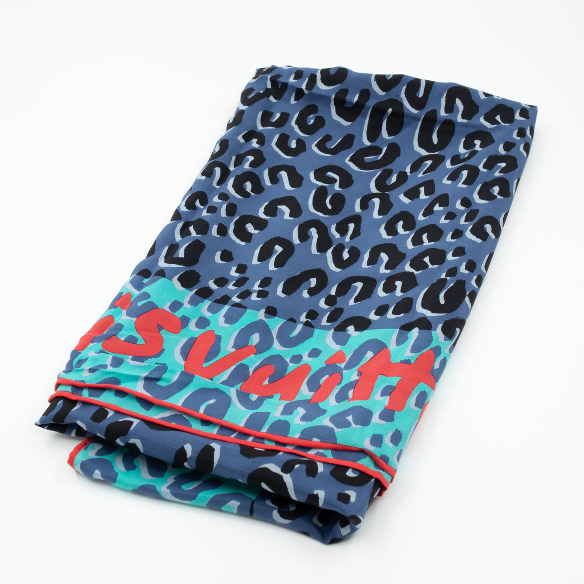 Louis-vuitton Leopard Silk Scarf Blue Orange