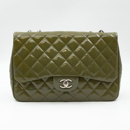 Classic Single Flap Jumbo Green Gray Patent Leather