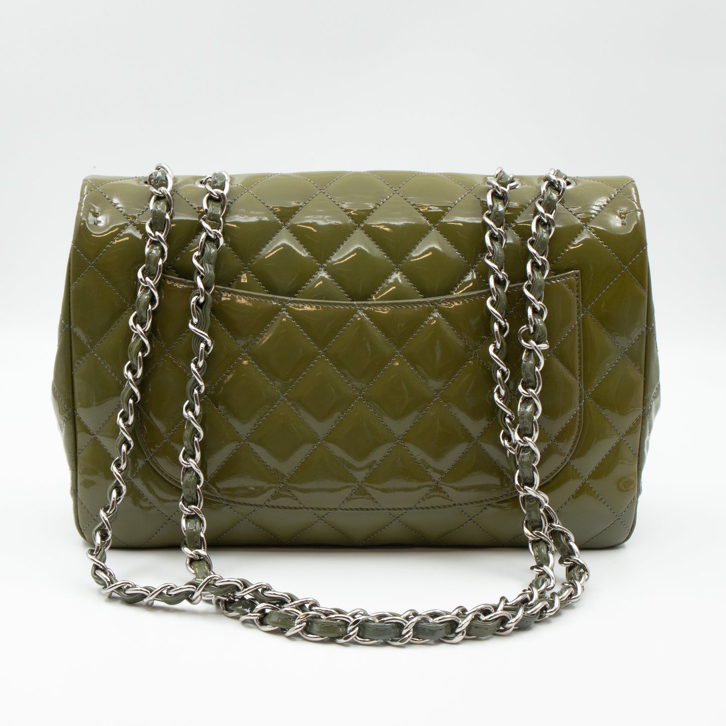 Classic Single Flap Jumbo Green Gray Patent Leather