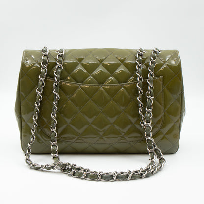 Classic Single Flap Jumbo Green Gray Patent Leather