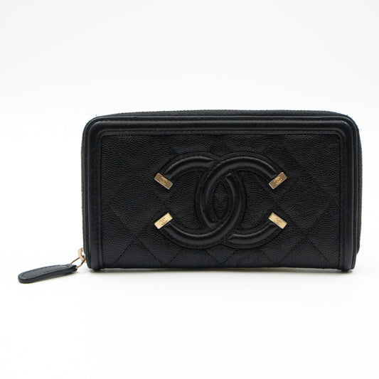 Medium Zipped Wallet CC Filigree Black Caviar