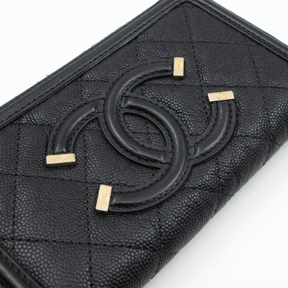 Medium Zipped Wallet CC Filigree Black Caviar