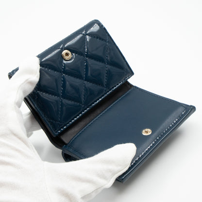 Compact Wallet Blue Patent Leather