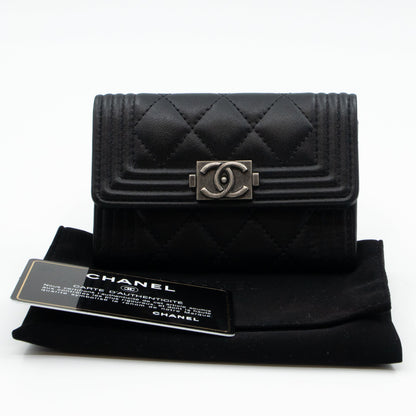 Boy Flap Card Case Black Leather