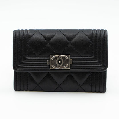 Boy Flap Card Case Black Leather