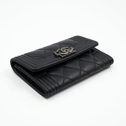 Boy Flap Card Case Black Leather