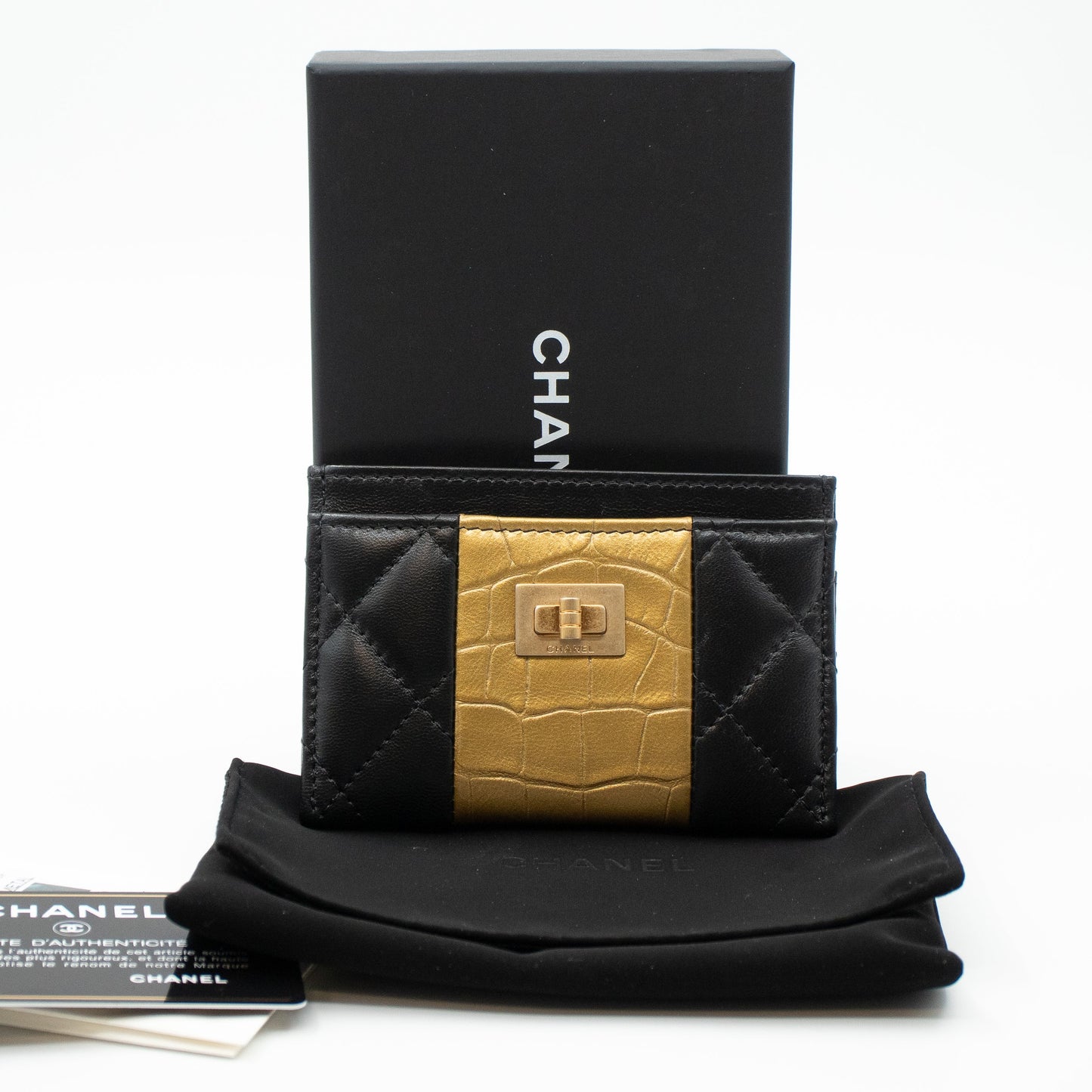 Card Holder Black & Gold Leather