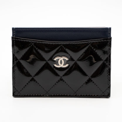 Card Holder Black Blue Patent Leather